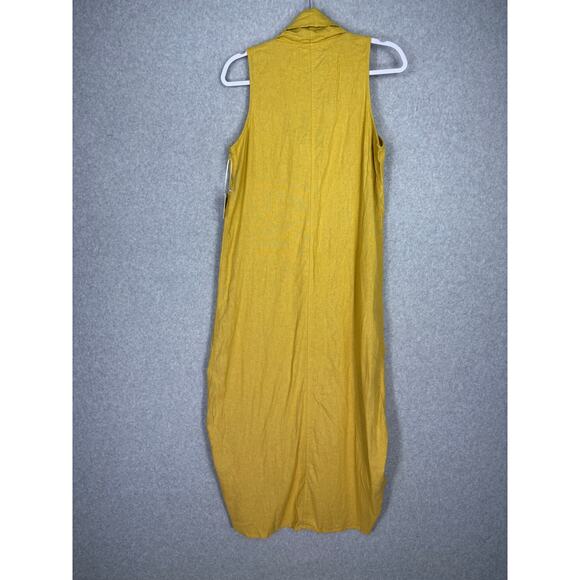 Cynthia Rowley Dress Medium Mustard Linen Cowl Hi Lo Lagenlook‎ Coastal Grandma - Picture 10 of 12